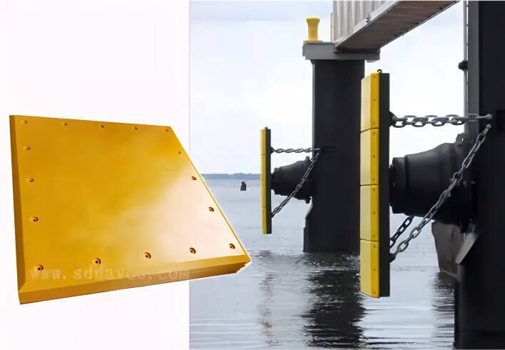 Close-up of rubber fender with UHMW-PE face